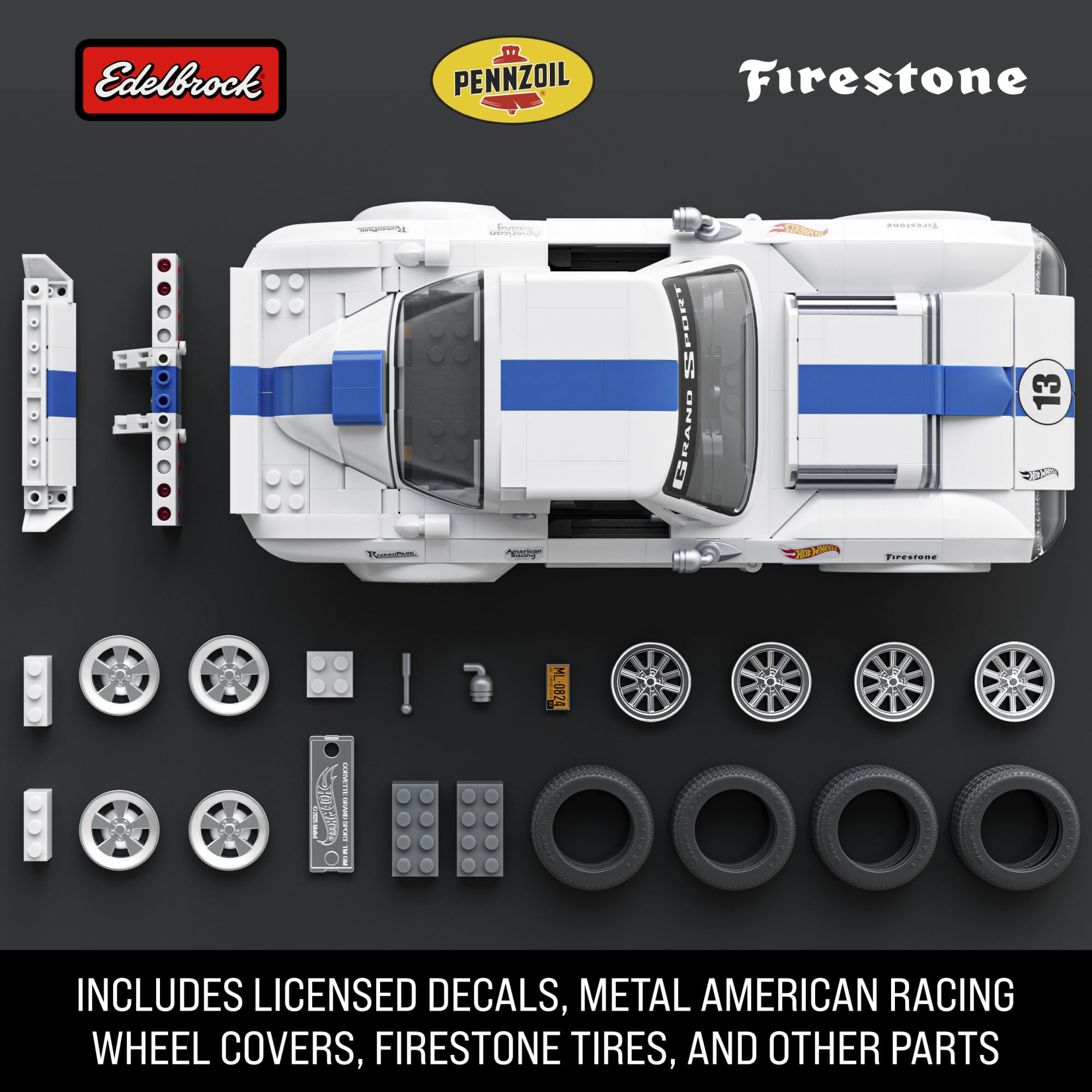 Mattel Brick Shop Hot Wheels Corvette Grand Sport Building Toy Kit - Image 4