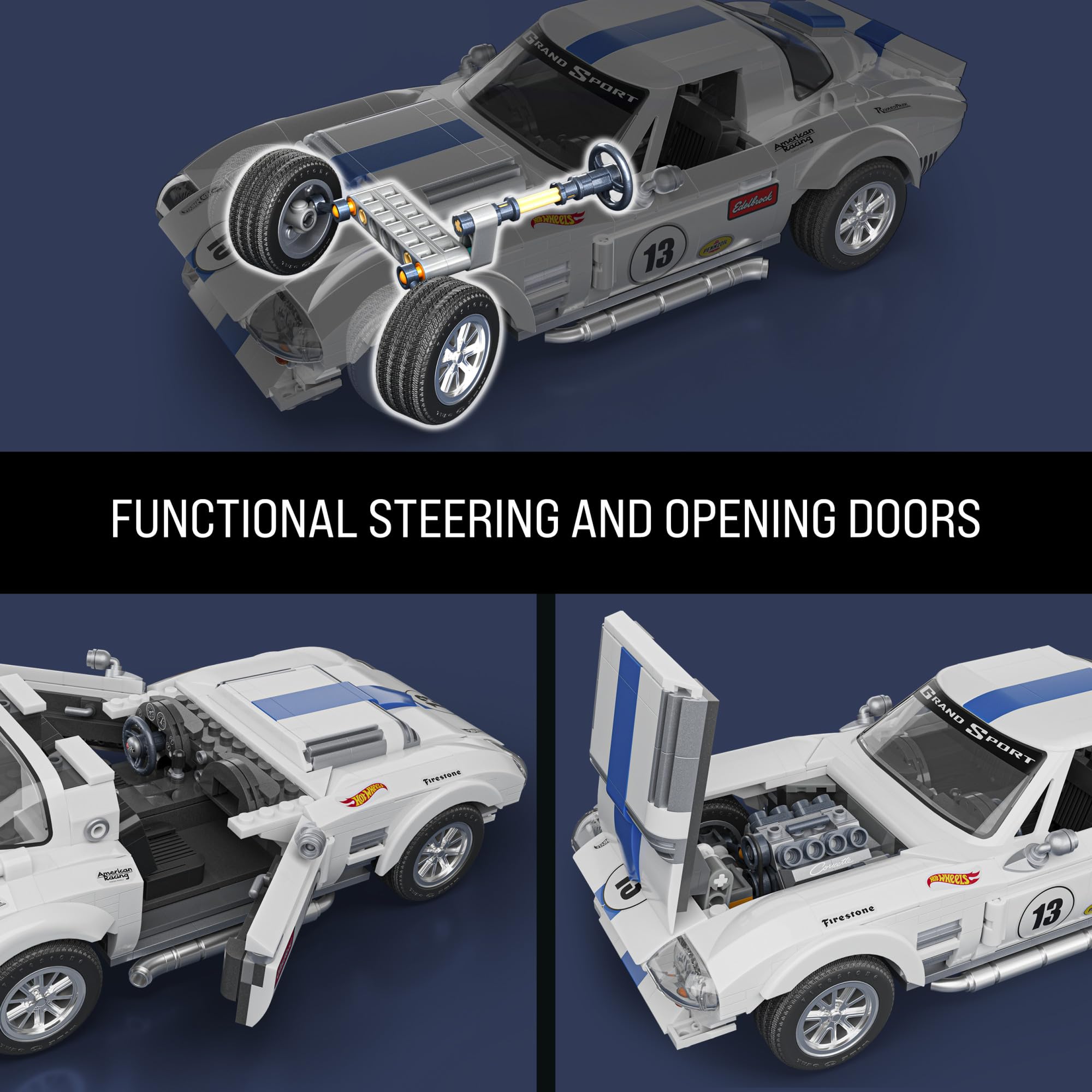Mattel Brick Shop Hot Wheels Corvette Grand Sport Building Toy Kit - Image 6