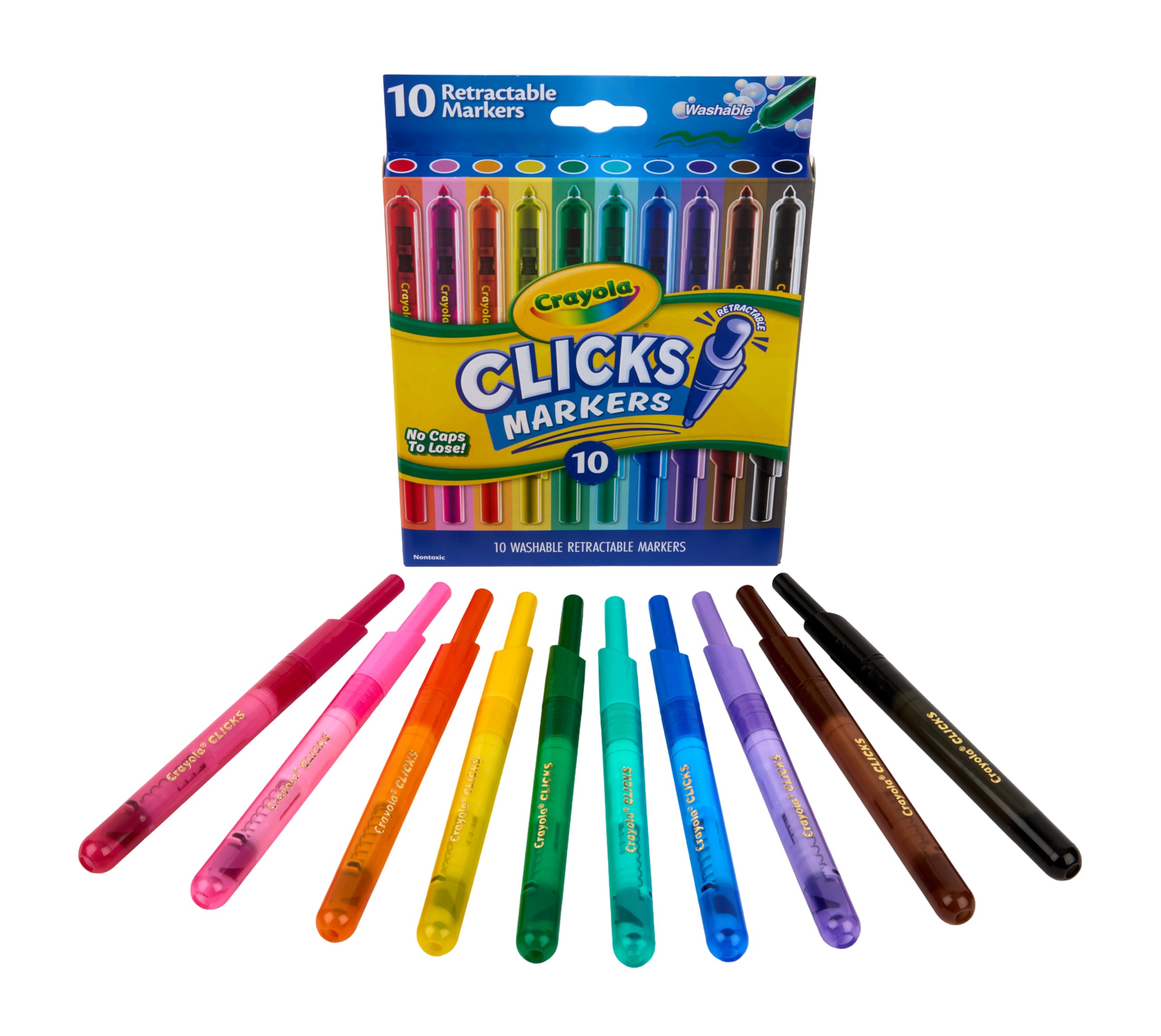 CRAYOLA Clicks 10 Washable Retractable Capless Colouring Pens Classic - Image 5