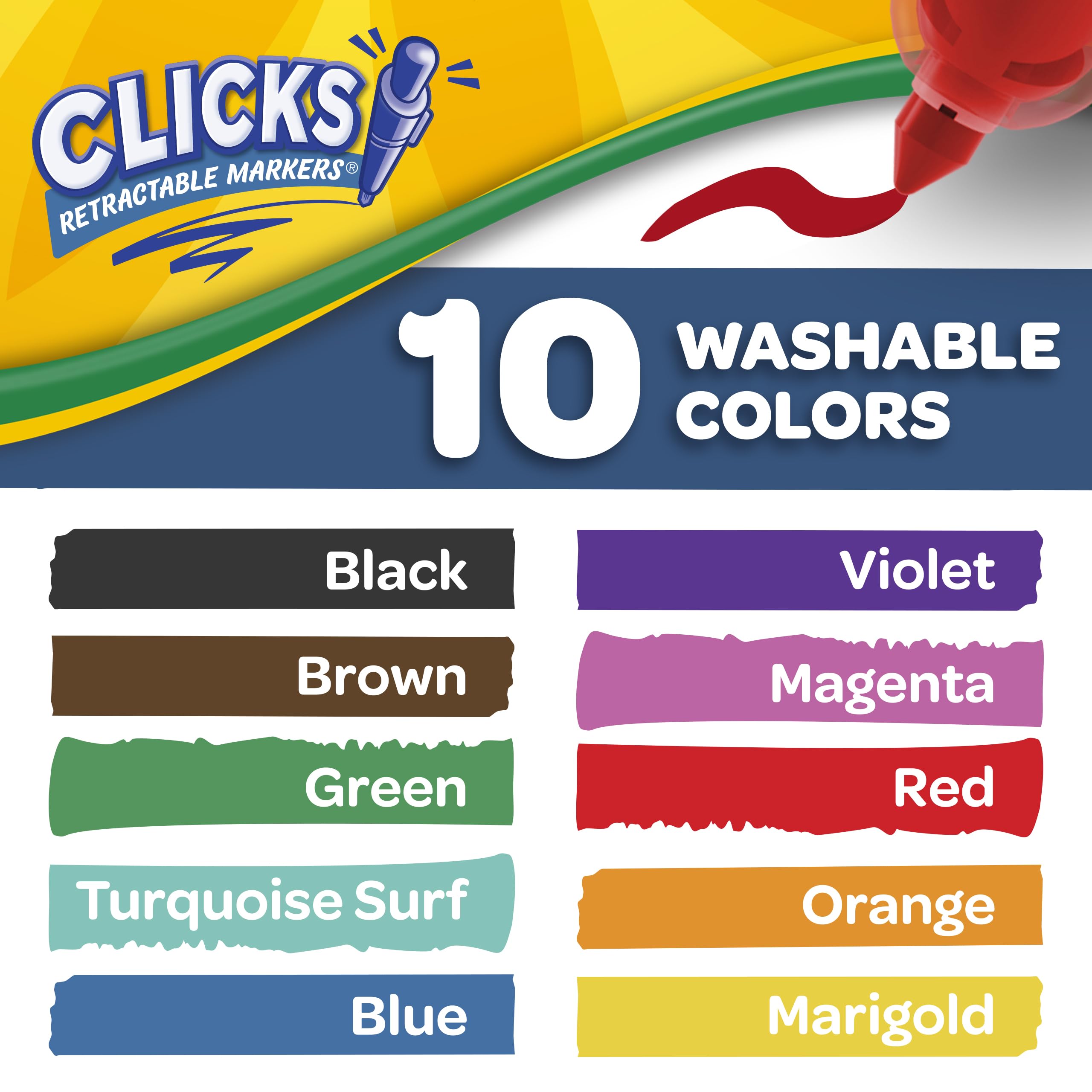 CRAYOLA Clicks 10 Washable Retractable Capless Colouring Pens Classic - Image 2