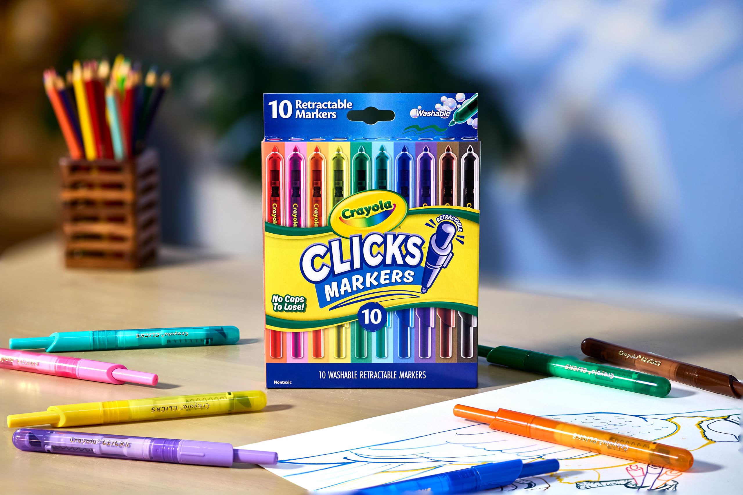 CRAYOLA Clicks 10 Washable Retractable Capless Colouring Pens Classic - Image 6