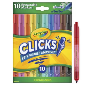 CRAYOLA Clicks 10 Washable Retractable Capless Colouring Pens Classic