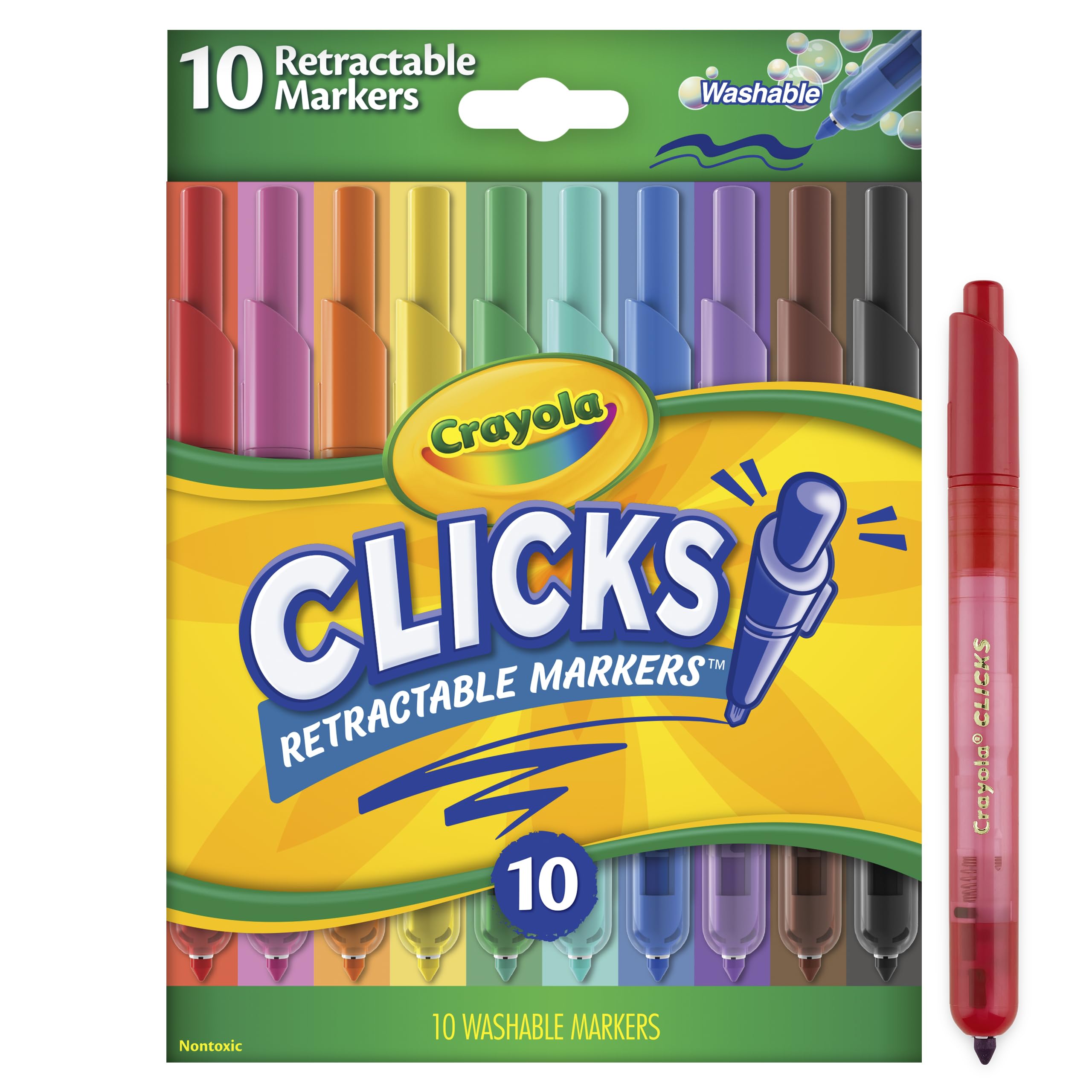 CRAYOLA Clicks 10 Washable Retractable Capless Colouring Pens Classic