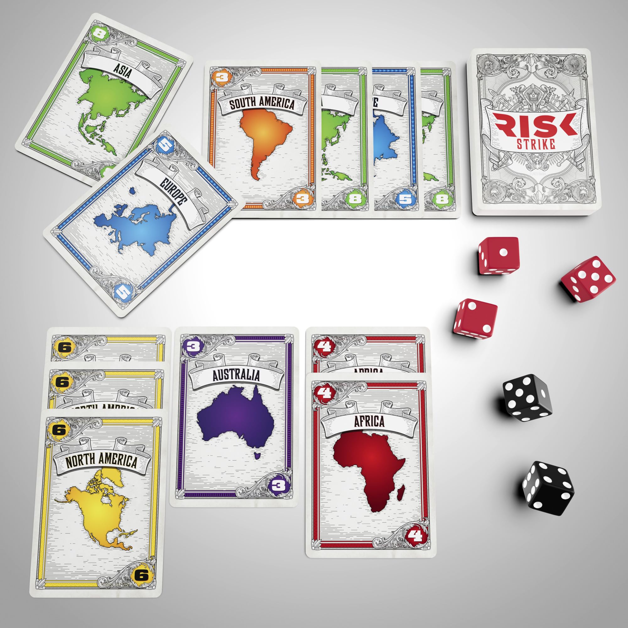 Hasbro Gaming Risk Strike Cards and Dice Game, Quick-Playing Strategy Card Game for 2-5 Players, 20 Min. Average, Family Games, Party Games - Image 6